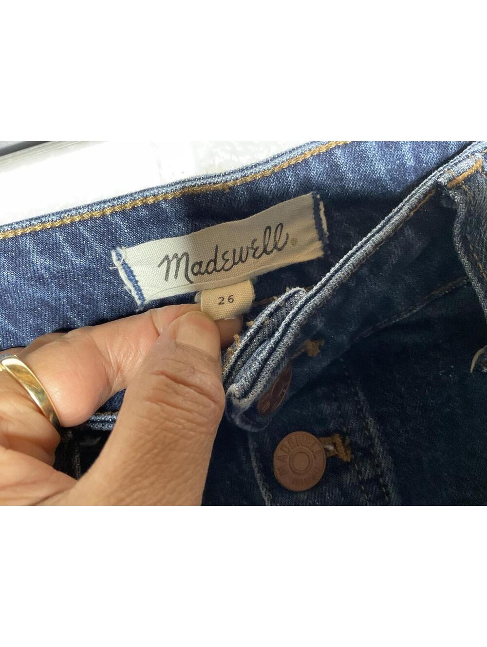 < Madewell Stretch Denim Button Front Straight Mini Skirt > - Picture 3 of 5